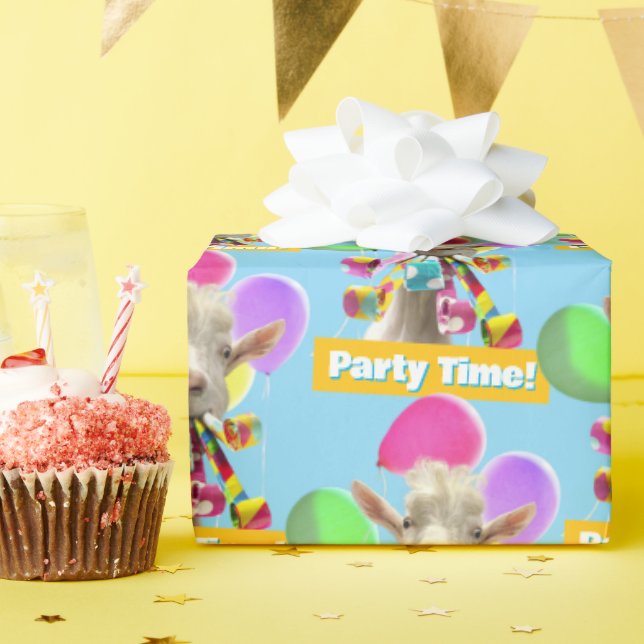 Papier Cadeau Chèvre avec des pétards de fête (Fête d'anniversaire)
