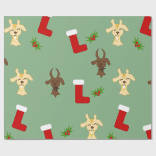 Papier Cadeau Chèvres de Noël avec chaussettes et gui drôle