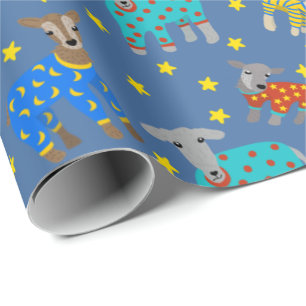 Papier Cadeau Chèvres en pyjama avec Stars Bleu Motif