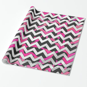 Papier Cadeau Chevron Cow Hot rose et noir