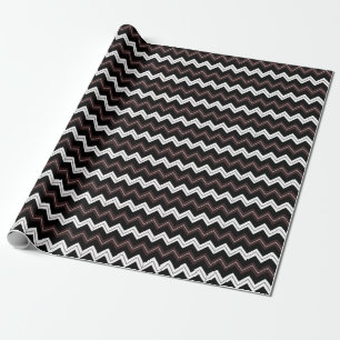 Papier Cadeau Chevron rayé noir blanc marron 