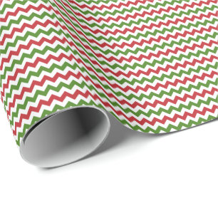 Papier Cadeau Chevron rouge foncé, vert et blanc