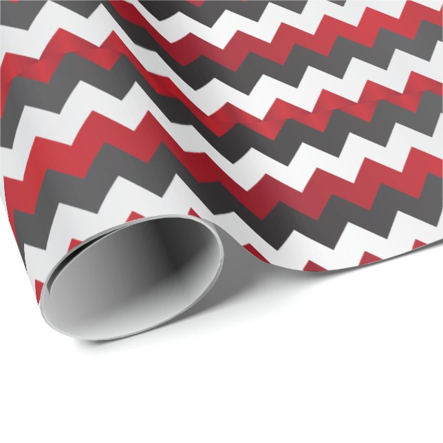 Papier Cadeau Chevron rouge profond, noir et blanc (Coin rond)