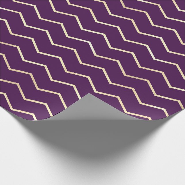 Papier Cadeau Chevron Stripes Line Or Métallurgique Violet viole (Coin)