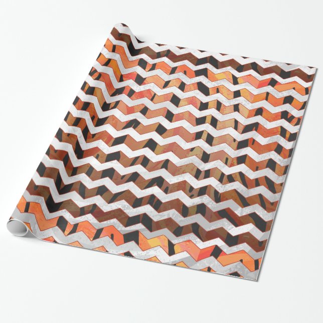 Papier Cadeau Chevron Tiger chaud orange et noir (Déroulé)