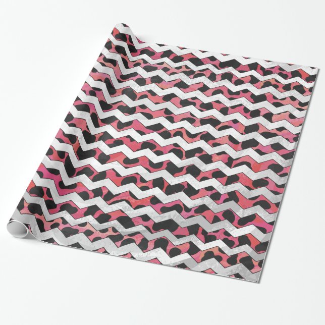 Papier Cadeau Chevron Vache rose et noir (Déroulé)
