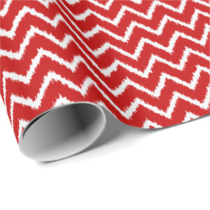 Papier Cadeau Chevrons Ikat - Rouge profond et blanc