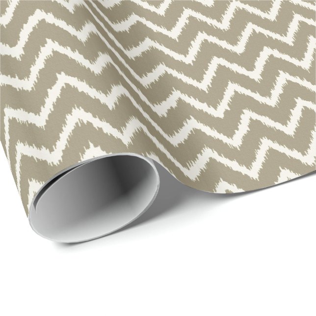 Papier Cadeau Chevrons Ikat - Taupe tan et crème (Coin rond)