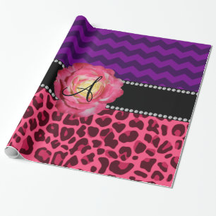 Papier Cadeau Chevrons roses de pourpre de léopard de monogramm