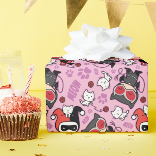 Papier Cadeau Chibi Catwoman, Harley Quinn & Kittens Motif (Fête d'anniversaire)