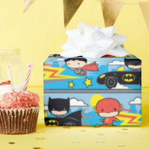 Papier Cadeau Chibi Flash, Superman et Batman Racing Motif