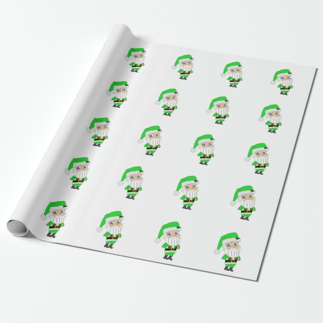Papier Cadeau Chibi Santa green suit (Déroulé)