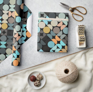 Papier Cadeau Chic Aqua Blue Rust Orange Circles Art Motif