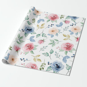 Papier Cadeau Chic Aquarelle Fleurs délicates Motif de feuillage