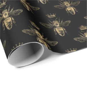 Papier Cadeau Chic Black Gold Queen Bee Motif
