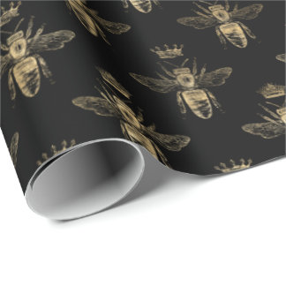 Papier Cadeau Chic Black Gold Queen Bee Motif
