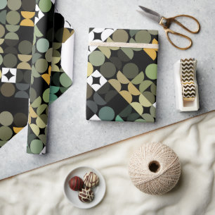 Papier Cadeau Chic Black Green Turquoise Blue Circles Motif d'ar