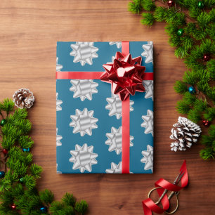 Papier Cadeau Chic Blue Silver Bows Parties scintillant Noël