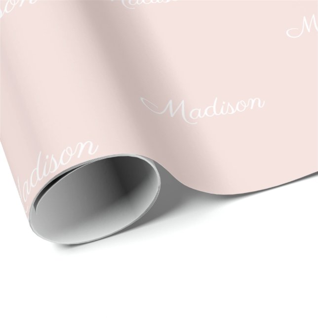 Papier Cadeau Chic blush rose nom de script personnalisé texte é (Coin rond)
