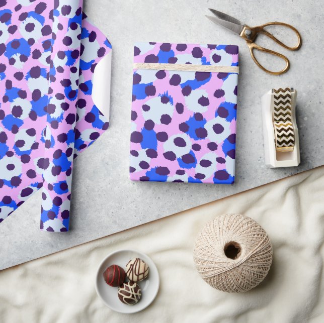 Papier Cadeau Chic coloré bleu cheetah imprimé monogramme (Artisanat)