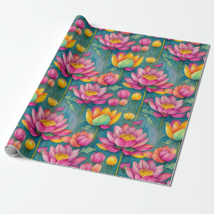 Papier Cadeau Chic Colorful Lotus Fleur Botanique Vert