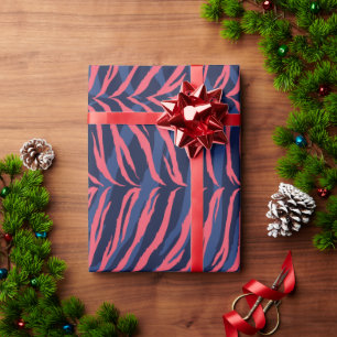 Papier Cadeau Chic couleur rose marine zèbre imprimé monogramme