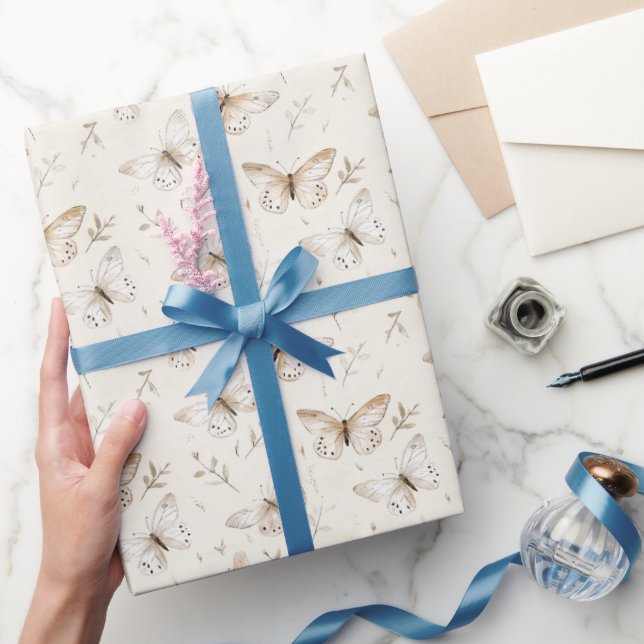 Papier Cadeau Chic Cream Papillons Anniversaire (Cadeaux)