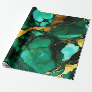 Papier Cadeau Chic Elegant vert foncé jaune Faux Marble