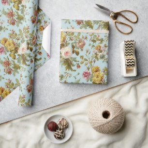 Papier Cadeau Chic élégant Vintage Rose Flower Motif