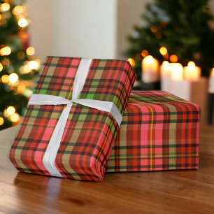 Papier Cadeau Chic Festive Rouge et Vert Plaid Motif de Noël