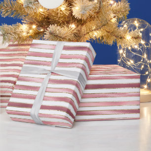Papier Cadeau Chic Glam rose rayures blanches