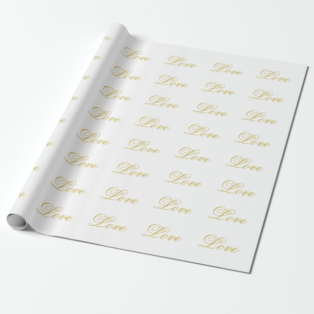 Papier Cadeau Chic Gold Script White Love Mariage Calligraphie (Déroulé)