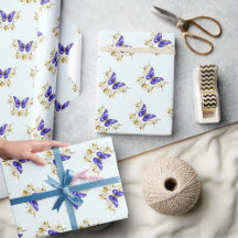 Chic Golden Flowers & papillons bleus monogrammed