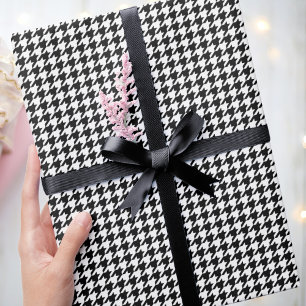 Papier Cadeau Chic Houndstooth Motif Noir & Blanc Anniversaire