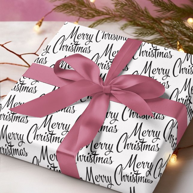 Papier Cadeau Chic Joyeux voeux de Noël sur blanc (Créateur téléchargé)