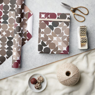 Papier Cadeau Chic Mauve Taupe Maron Beige Cercles rouges Motif