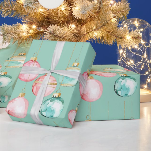 Papier Cadeau Chic Mint rose or ornements de Noël (Vacances)