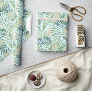 Papier Cadeau Chic Mint Tropical Feuilles verts