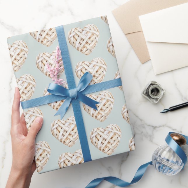 Papier Cadeau Chic Mint Vert Coeurs Bows Fête des mariées (Cadeaux)