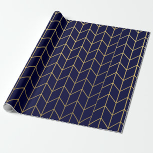 Papier Cadeau Chic moderne de bleu marine de Chevron d'or jaune