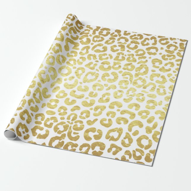Papier Cadeau Chic moderne or blanc léopard Jaguar Cheetah (Déroulé)