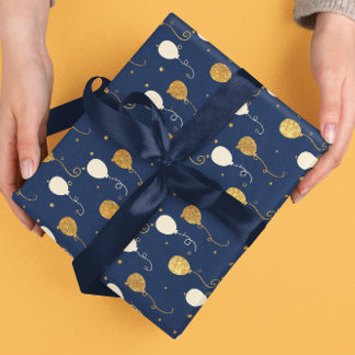 Papier Cadeau Chic Navy Blue Gold Balloon fête l'anniversaire