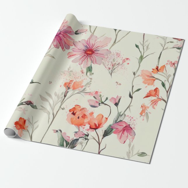Papier Cadeau Chic Orange & Rose Feminine FlorMariage (Déroulé)