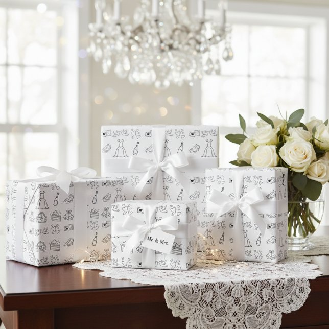 Papier cadeau chic pour jour de mariage (Timeless Wedding Icons Wrapping Paper)