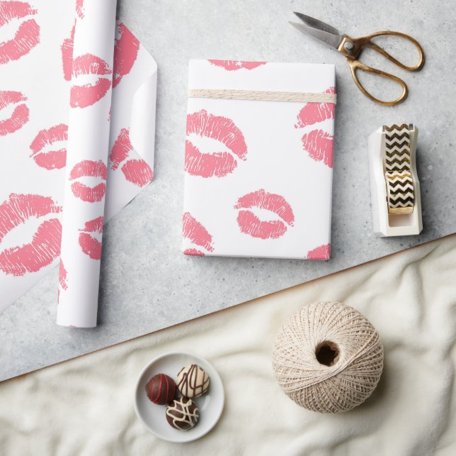 Papier Cadeau Chic Red Lipstick Baisers Saint Valentin (Artisanat)