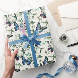 Papier Cadeau Chic Romantique Papillons Bleus Baby Shower de Mar