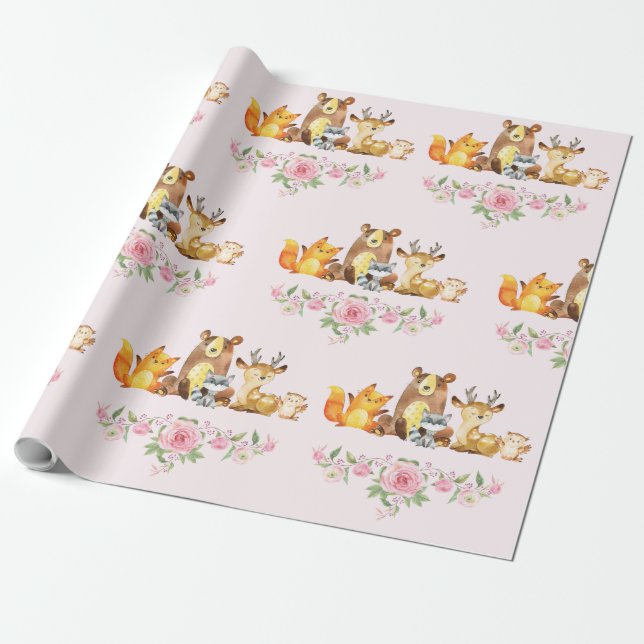 Papier Cadeau Chic rose Floral Bois Baby shower 1er anniversaire (Déroulé)