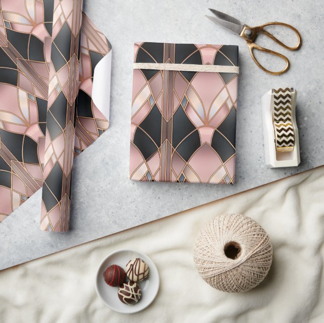 Papier Cadeau Chic Rose Gold Black Abstrait (Artisanat)