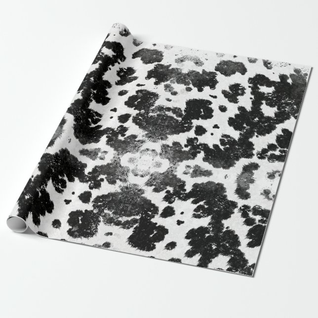 Papier Cadeau Chic Rustique Vache imprimé noir et blanc (Déroulé)