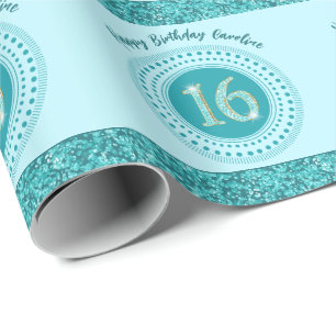 Papier Cadeau Chic Sweet 16 Anniversaire, Parties scintillant bl